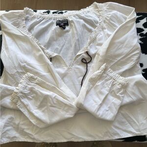 Vintage Ralph Lauren Long Sleeve White Peasant Front Brown Tie Blouse